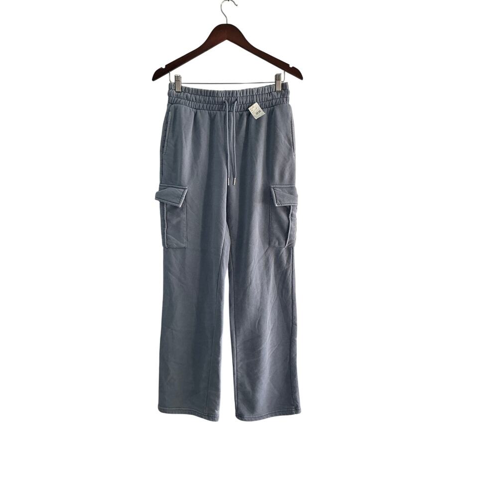NWT Seeking Sunsets Blue Fleece Cargo Wide Leg Sweatpants Women's Size Medium